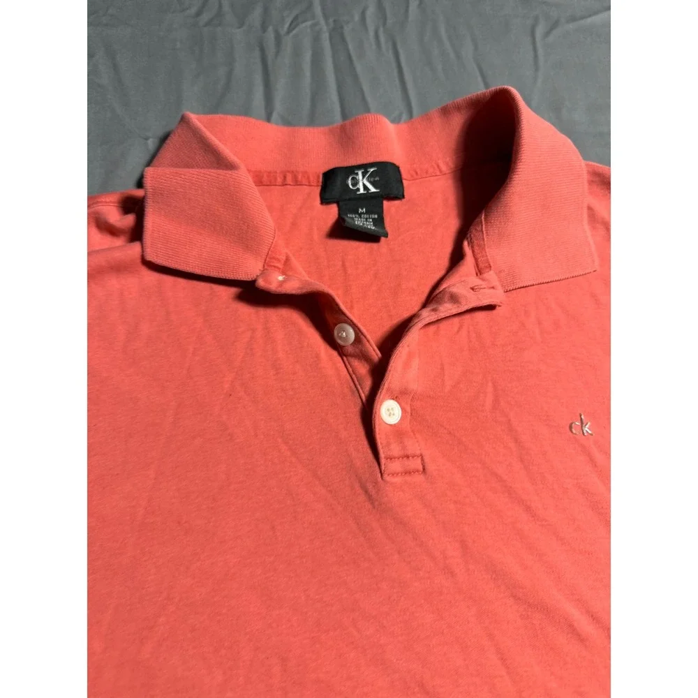 Calvin Klein Polo Shirt Men Medium Pink Good Short Sleeve Cotton CK Logo